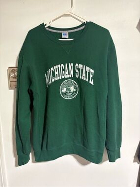 Russell Athletic Forest Green Crewneck with White Michigan State Print